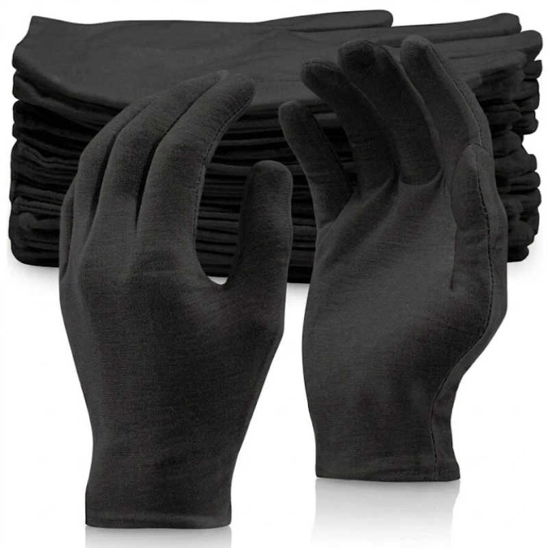 

12/24PCS Black Cotton Gloves for Dry Hands Stretchable Cloth Work Glove Liners for Moisturizing Eczema Art Coin Handing Jewelry