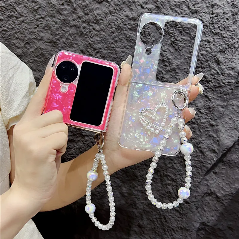 Korea Diy gelang hati casing ponsel untuk ZTE Nubia casing Flip Huawei Pocket2 P50Pocket S OPPO Find N3Flip N2Flip penutup Honor VFlip