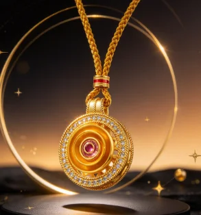 Eight Treasure Compass Pendant - Retro-style, Set with Diamonds, Rotatable Locking Chain for the Neck 9999gold