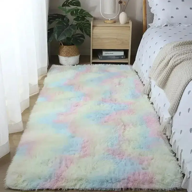 VIKAMA Non-slip Plush Fluffy Rug Soft Bedside Carpet Christmas Tie Dye for Living Room Bedroom Decor