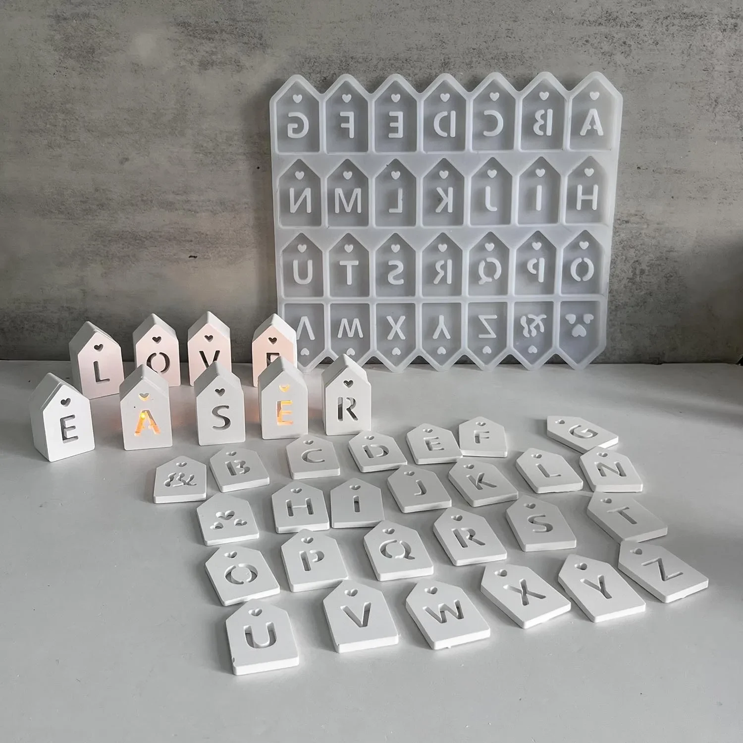 Full Set 26 Letters Pendant Silicone Mold for House Sign Keychain Gypsum Epoxy Diy Craft