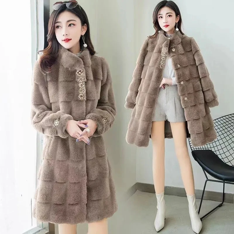 

2023 Autumn Winter New Thickened Fur Integrated Danish Mink Fur Coat For Women's High-end Mid Length Imitation Mink Fur Coat