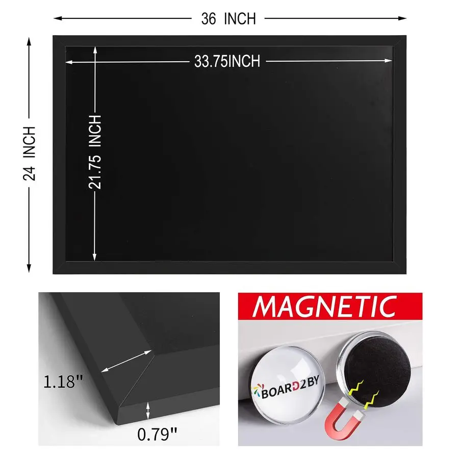 

Magnetic Chalkboard Black Board 24 x 36, Large Chalkboard Blackboard for Wall Decor, EasytoErase Wood Framed Magnet Board for Sc