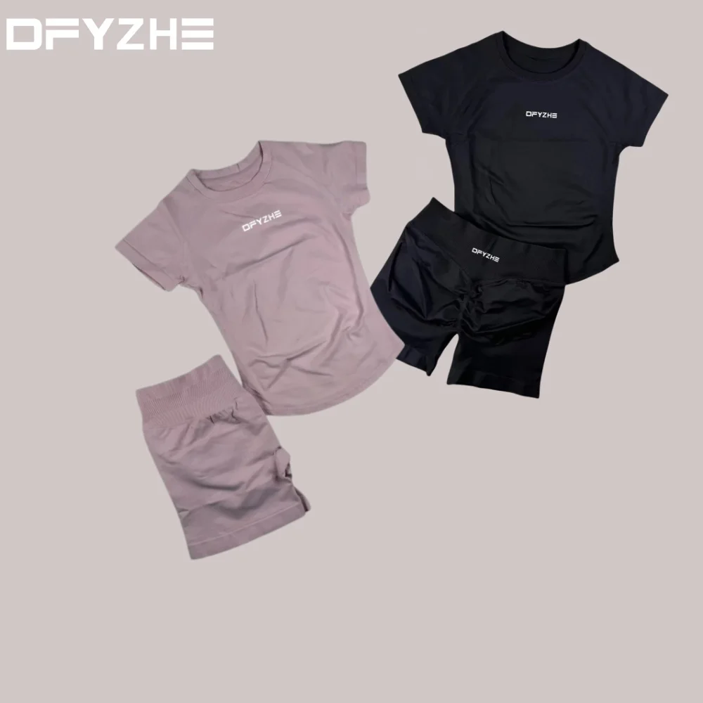 DFYZHE Impact Sports Suit Round Neck Short Sleeve Seamless Yoga Top Fitness Sui… - Image 3