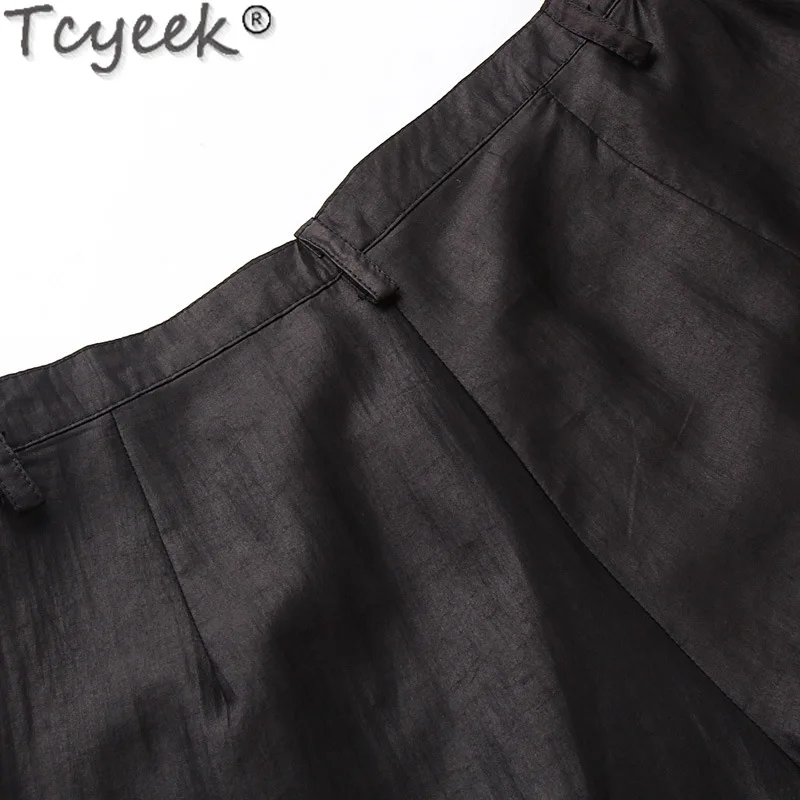 بنطلون طويل مستقيم من Tcyeek للرجال ، حرير ملبري ، بنطلون عصري غير رسمي ، الصيف ، من الخارج