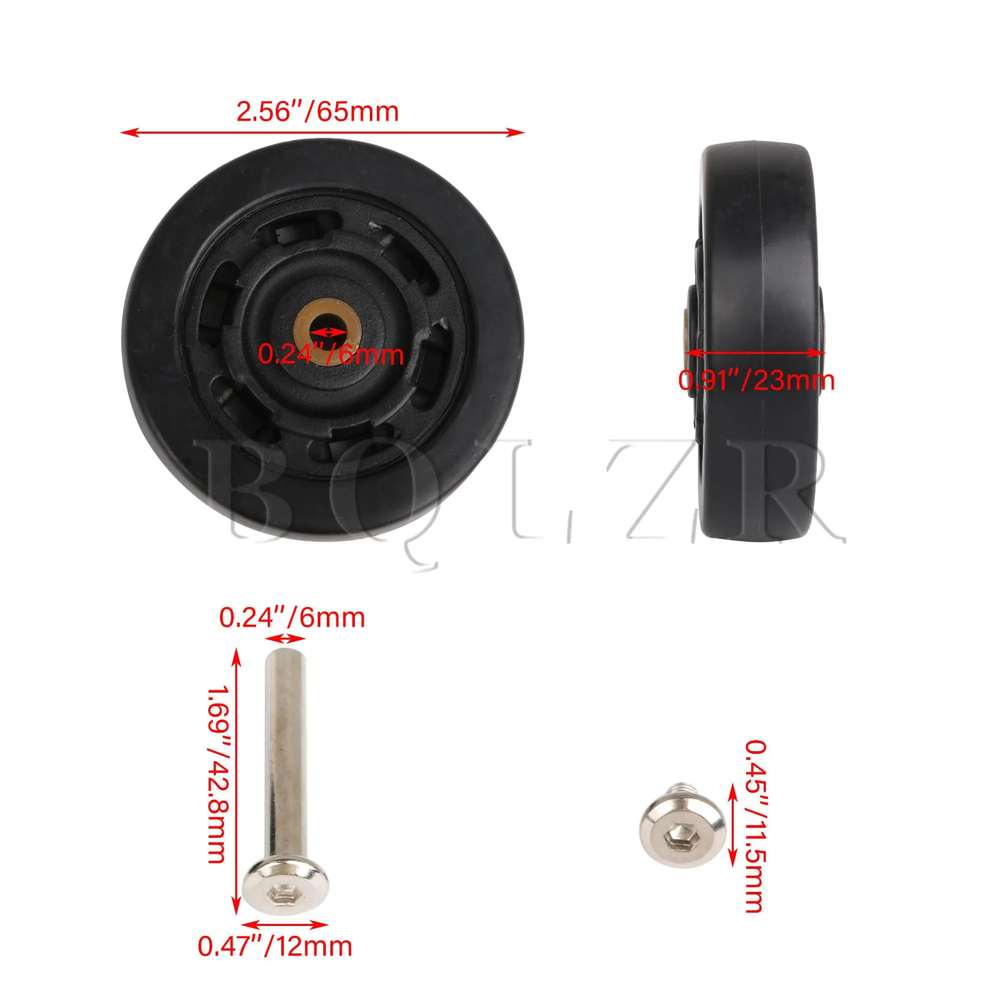 BQLZR Black 65mm Dia Luggage Suitcases Replacement Wheels Roller Screw Flexible Repair Tool Load Capacity 50kg PVC 65x23mm