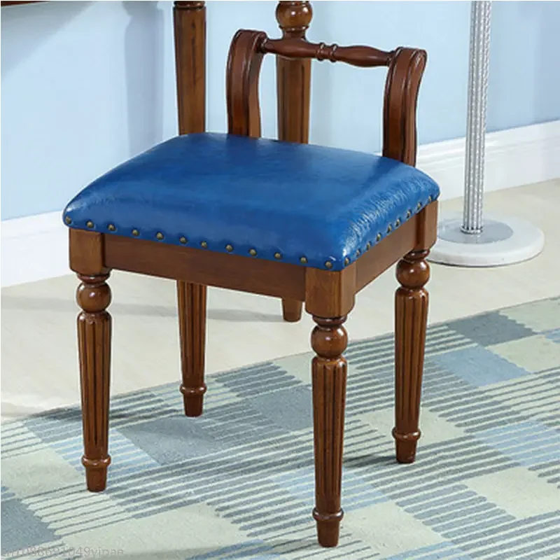 American Dressing Stool European Style All Solid Wood Makeup Back Dresser Chair Cloth Soft Bag Simple Furniture