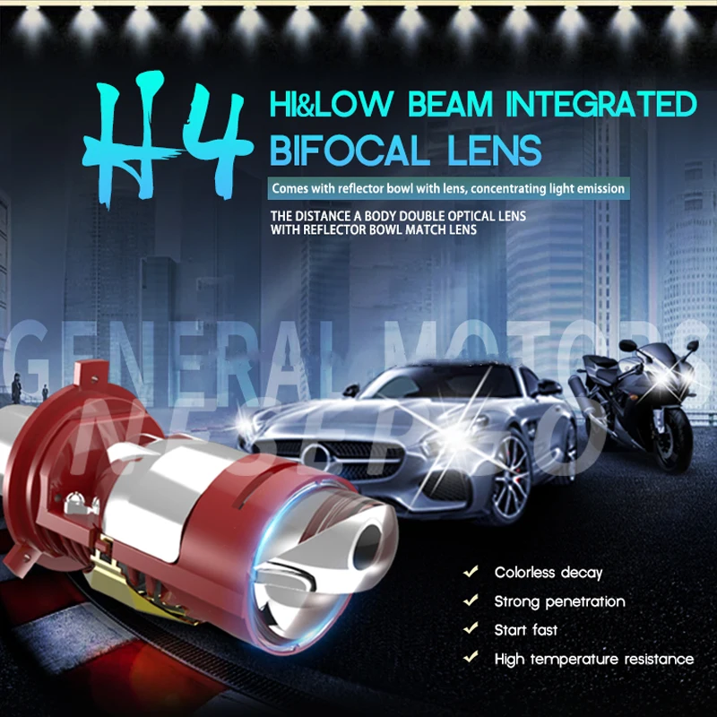 Bi LED Lens H4 Mini Lens Direct Insert Bulb 80W Motorcycle Headlight Turbo Fan Hi/Low Beam LED H4 Auto Lights for Cars Motor