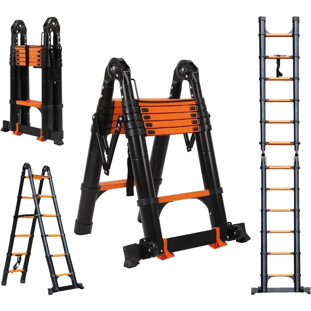 

Telescoping Ladder,Telescoping A Frame Ladder with Balance Bar and Movable Wheel,Household Use Folding Ladder,