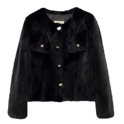 Fashion Black Imitation Mink Fur Coat Female 2023 New Autumn Winter Jacket Short Single Breasted Women's Fur Coat Outerwear Tops