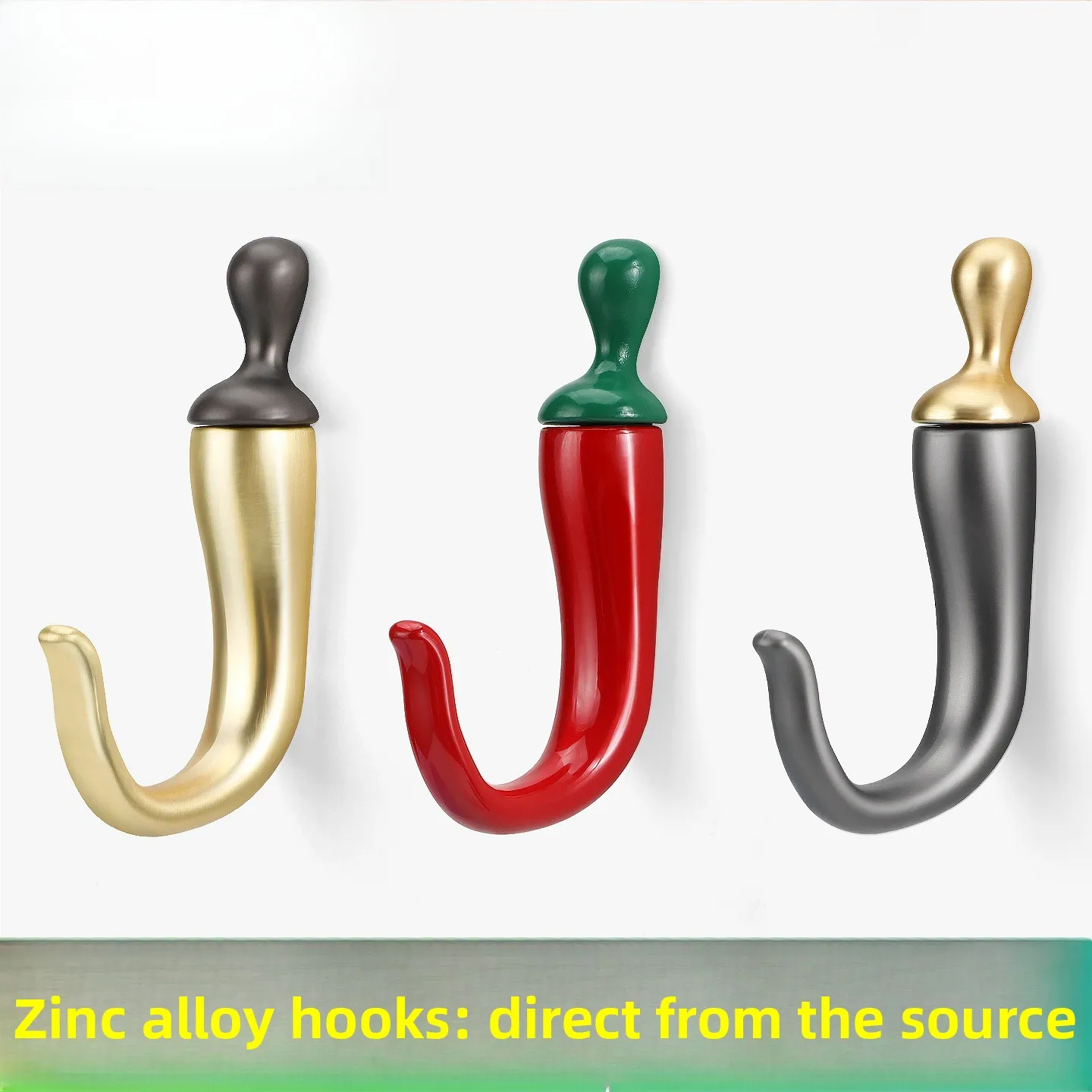 Chili Shaped Wall Hook, Punch Mount Clothes & Key Hanger for Entrance Hall Entryway Decor