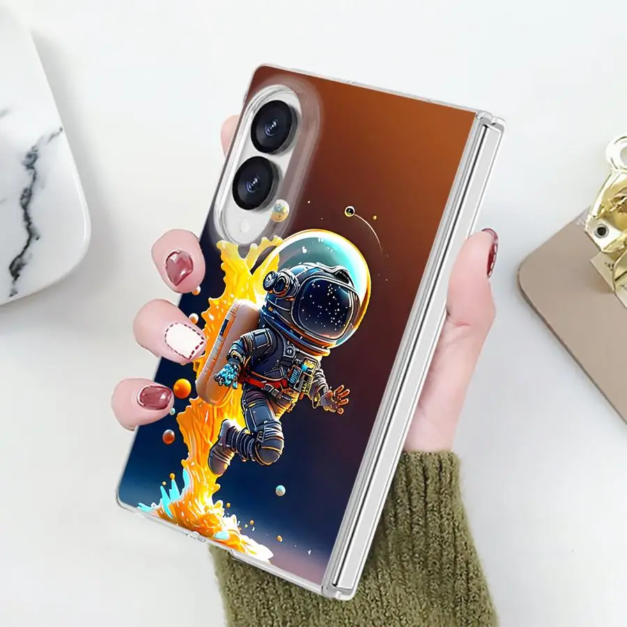 Transparent Phone Cover Case for Samsung Galaxy Z Fold 8 PC Hard Luxury ZFold8 ZFold 8 Cartoon Running Astronaut