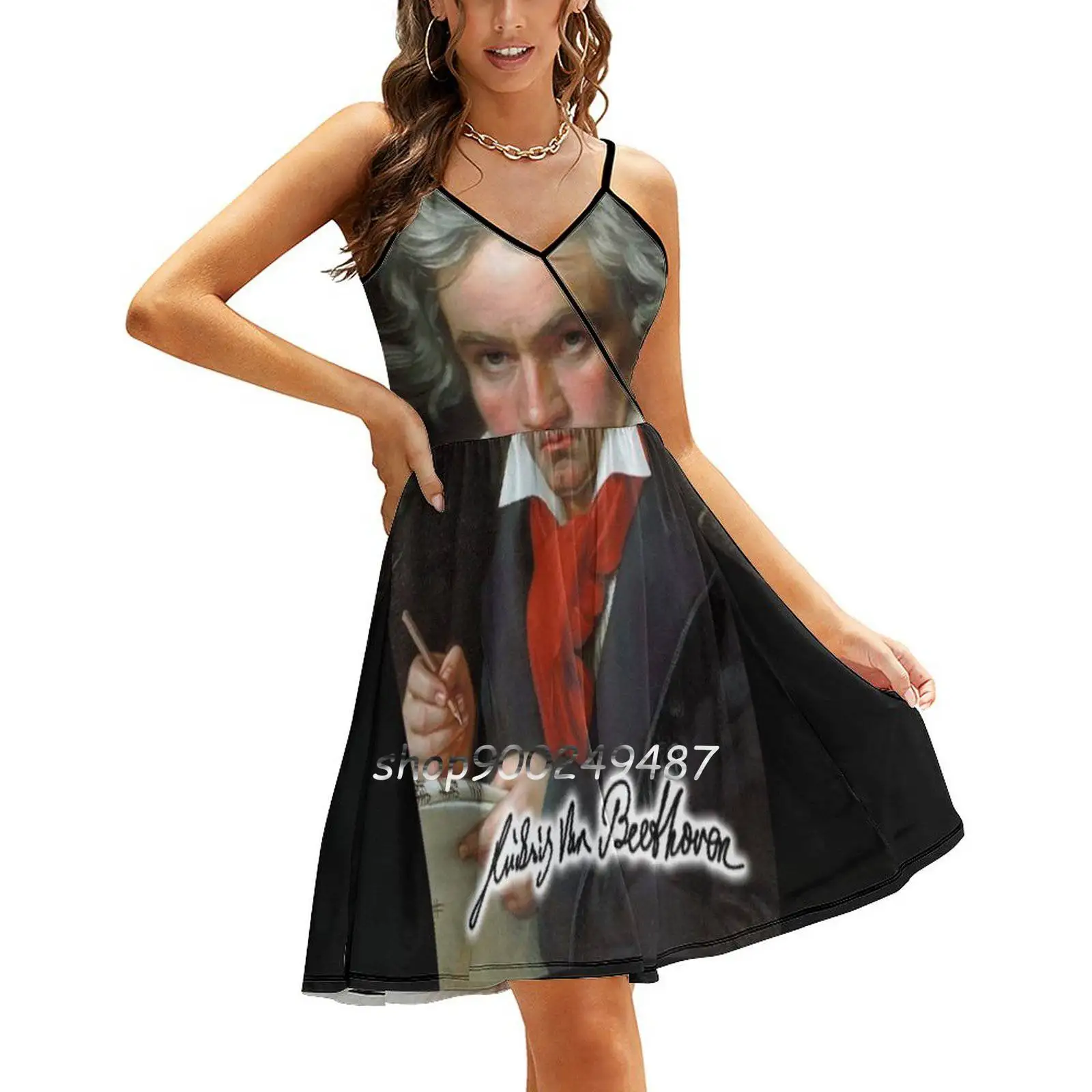 Ludwig Van Beethoven , German Composer And Pianist. Women Spring Autumn Long Sleeve Dress Female Casual Dress Ludwig Van