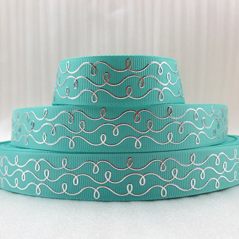 7/8 Inch 22mm Silver Foil Ripple Wave Stripe Grosgrain Ribbon, DIY Craft Tape for Gift Wrapping Hair Bow Making, Custom Printing