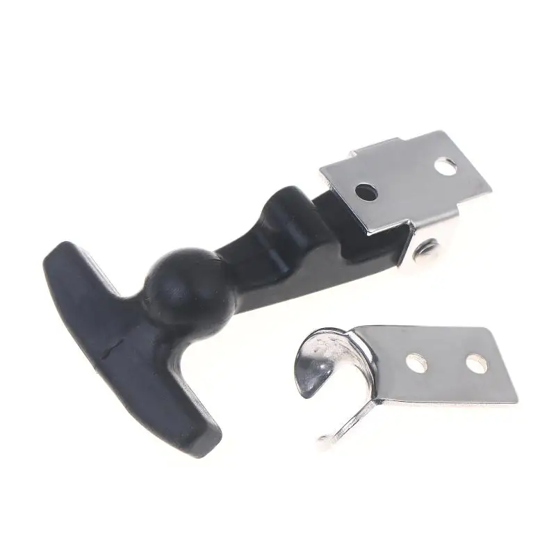 Stainless Steel Bracket Rubber Hood Catch, Flexible Elastic T Latch Design, Shockproof Fastener for Coolers, Marine Boats & Cabi