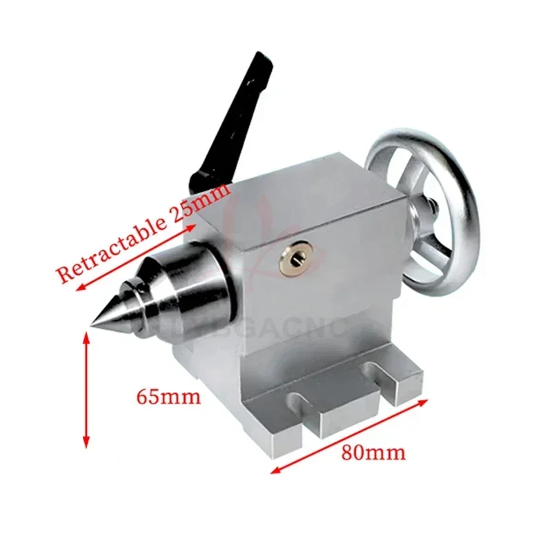 CNC Rotary Axis Movable Waterproof Watertight Short Tailstock for Big Pointed Head Convex Center Height 65mm Lathe Mill Tools