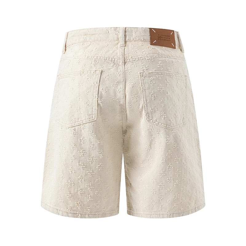กางเกงยีนส์ขายาวแบบลำลองสำหรับผู้ชาย, ใหม่กางเกงขากว้าง celana pendek DENIM ยาวครึ่งหนึ่งพอดีตัวสำหรับฤดูร้อน