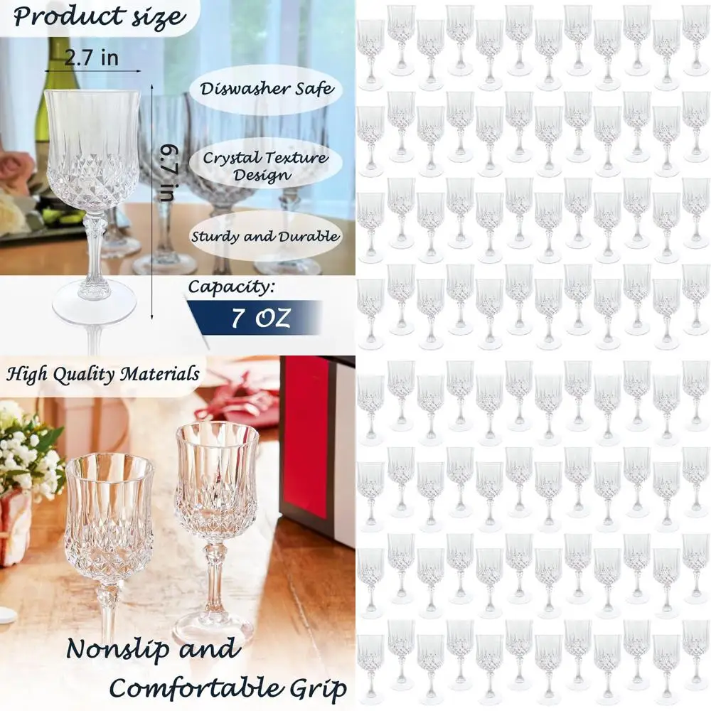 

Vintage-Inspired Clear Plastic Wine Glasses, Set of 48 for Weddings and Grand Events