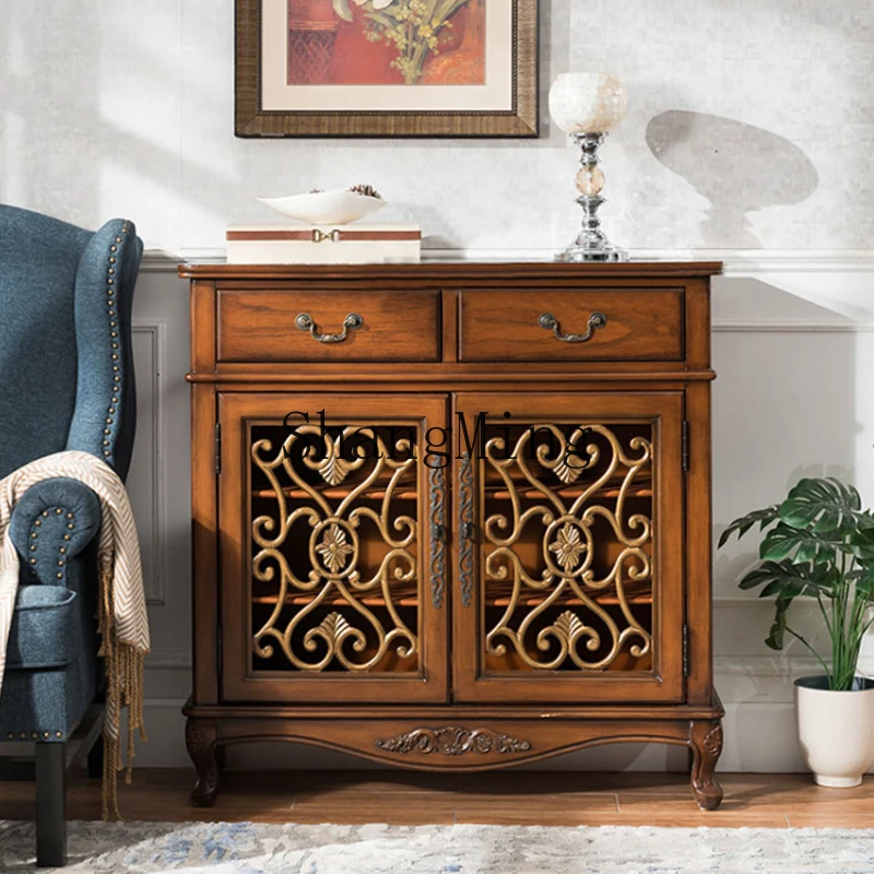 

SM household solid wood dining side cabinet foyer painted hollow shoe cabinet bedroom simple locker