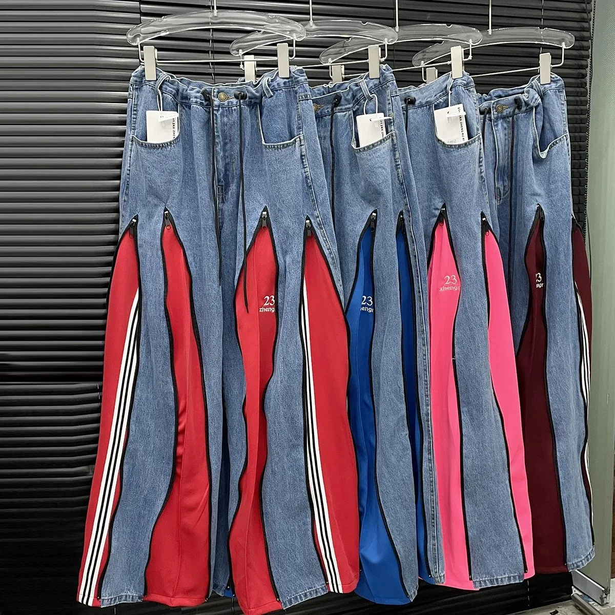 

Австралийская мода, уникальные цветные широкие джинсы Blo, женские повседневные джинсы на молнии, дизайн Sensation Street Sle, лето 2025 г.