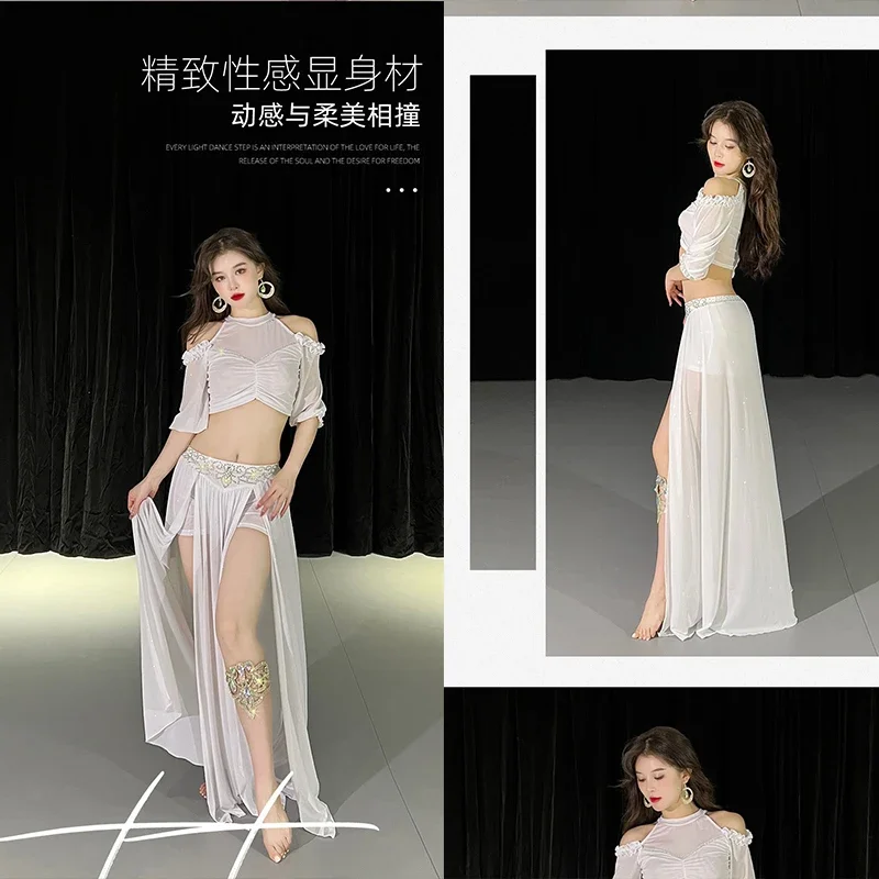 Tuta da lavoro per performance sul palco per donne adulte, pratica, allenamento, costume di danza del ventre, abito sexy, set da 2 pezzi, top e gonna