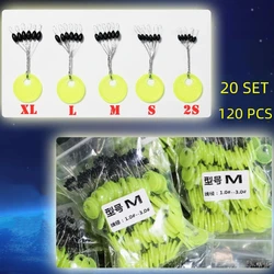 120pcs 20 Group Set Space Beans Rubber Sea Carp Fishing Black Rubber Oval Stopper Fishing Float Fishing Bobber Fishing kit