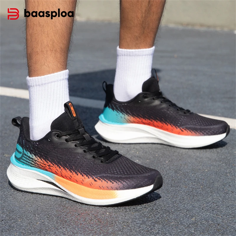 Baasploa New Men Running Shoes Mesh Breathable Carbon Plate Non-slip Sports Shoes Male Outdoor Lightweight Professional Sneakers