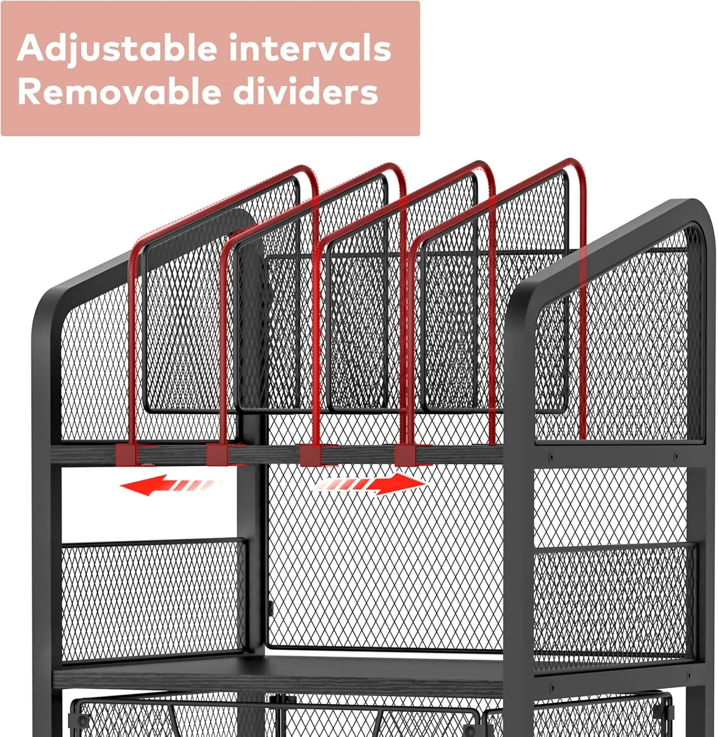 Mobile 4-Tier File Cabinet with Adjustable Dividers, Lockable Wheels for Home Office Storage