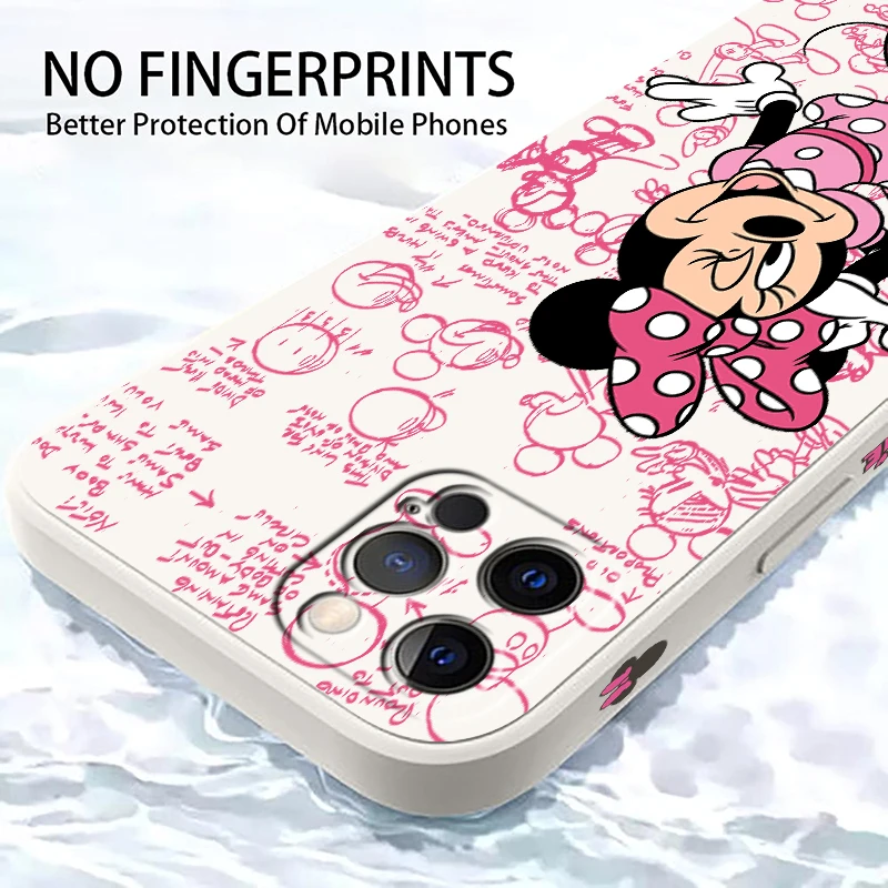 Minnie Mouse Disney Cute For Apple iPhone 15 14 13 12 11 XS XR X 8 7 SE Pro Ultra Max Plus Mini Liquid Left Rope Phone Case