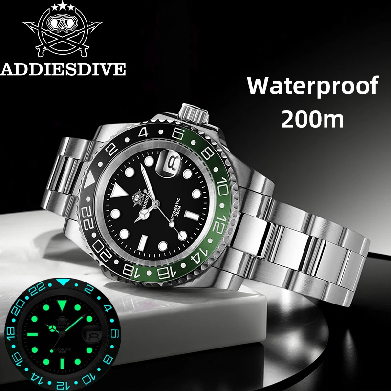 

ADDIESDIVE Luxury Automatic Men's Watch Top Brand Sapphire 8215 Mechanical Luminous 200m Waterproof Wristwatch Ceramic Bezel