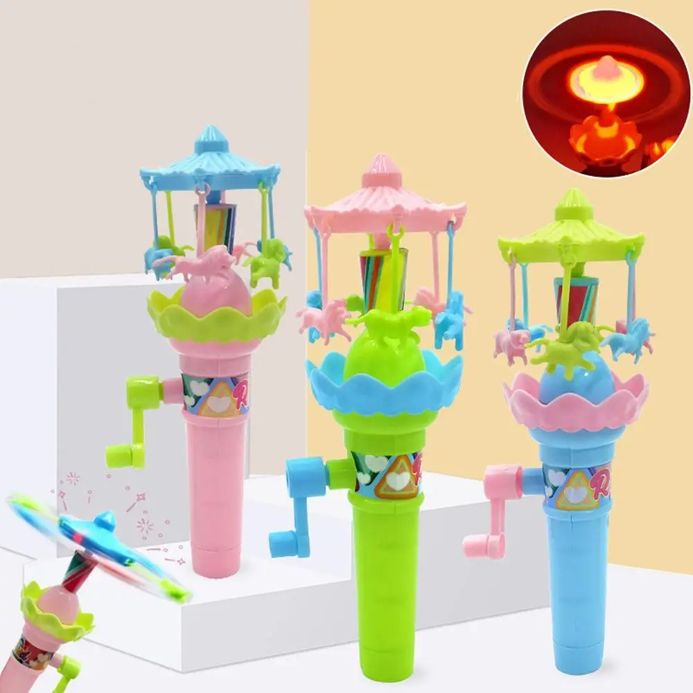 

Fun LED Lights Hand Cranked Rotating Toy Interactive Glowing Merry-Go-Round Toy Manual Gear Mechanism Carousel Toy Children