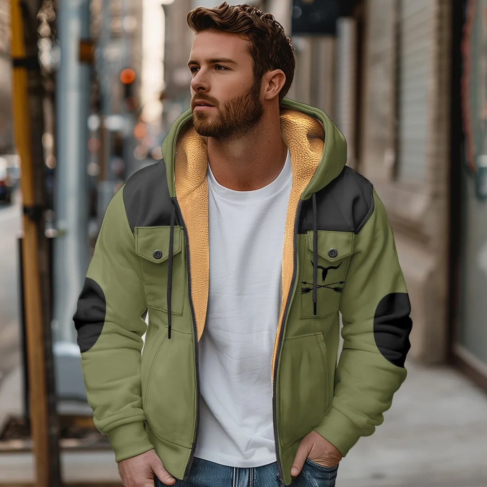

New Men's Cotton Jaet 3D Printed Pattern Casual Workwear Autumn Winter Outerwear Comfortable Fit Hooded Coat
