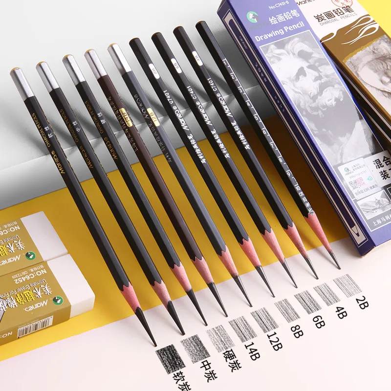 12pcs Sketching Charcoal Artist Drawing Sketching Carbon Pencil Set Soft Medium Hard Charcoal Pencil for Fine Art Shading