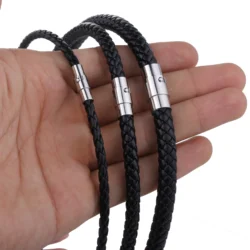 Classic Men's Women's Leather Choker Necklace Black Brown Braided Rope Chain Stainless Steel Clasp Wholesale Jewelry UNM09