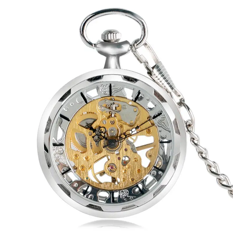 Montre de poche Seton à face ouverte pour homme, boîtier argenté, modules, mécanique, montre à remontage automatique, montre Fob avec JOfraîchement