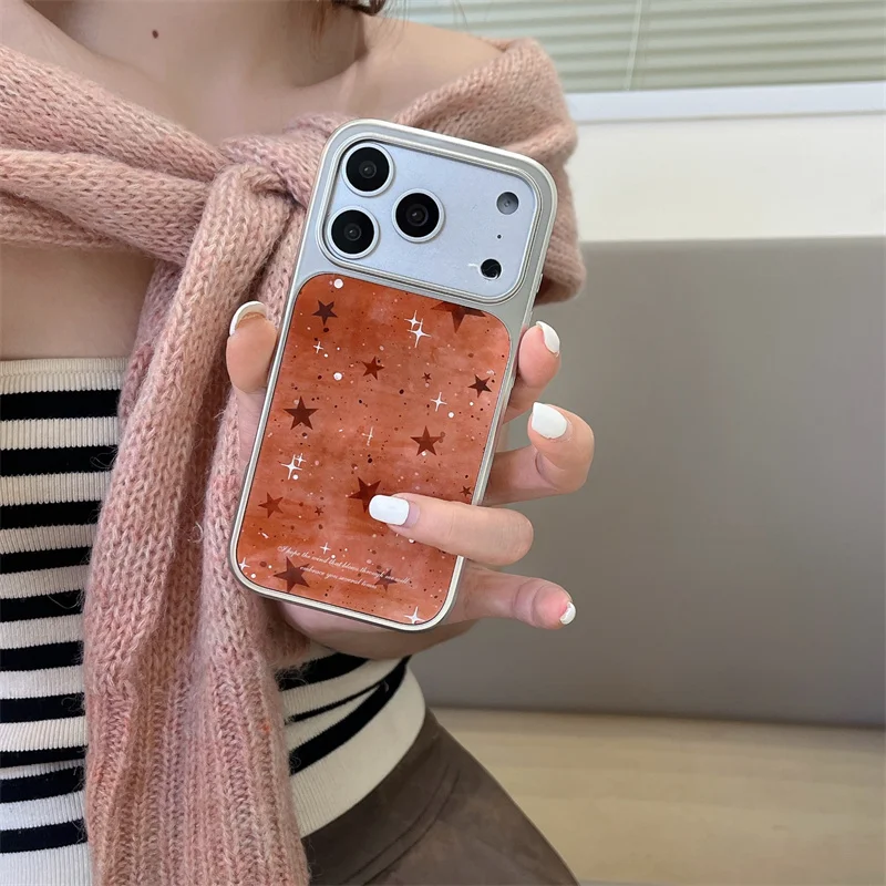 

Korea INS Pop Shooting star Phone Case For iphone 17promax 14 15 16 Pro Max 15pro 14PM Fashion silver border Protection Cover