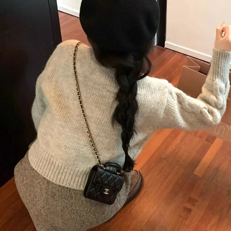 Suéter de punto con cuello redondo y una botonadura para mujer, moda de otoño e invierno, cárdigan blanco informal, abrigo de punto de manga larga para oficina para mujer