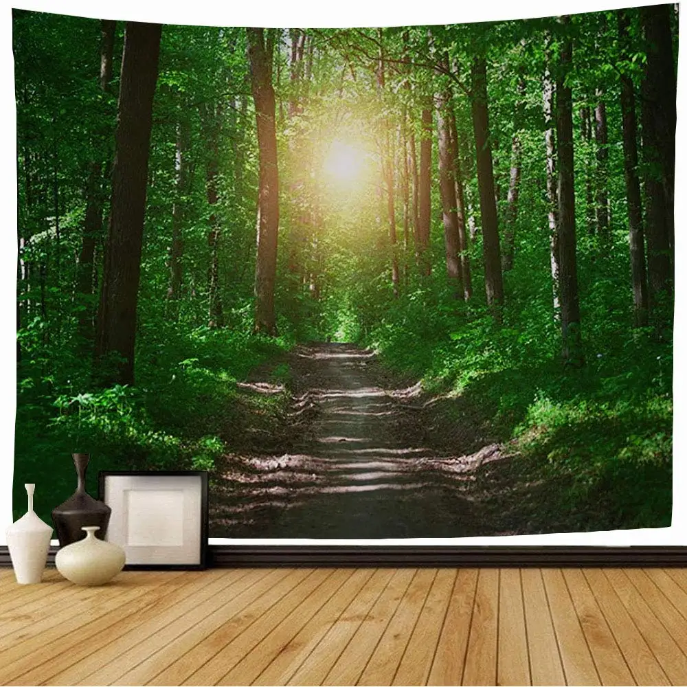 Forest Tapestry Morning Sun Rays Through Trees Summertime Countryside Scenic Wall Hanging for Bedroom Living Room Dorm Decor