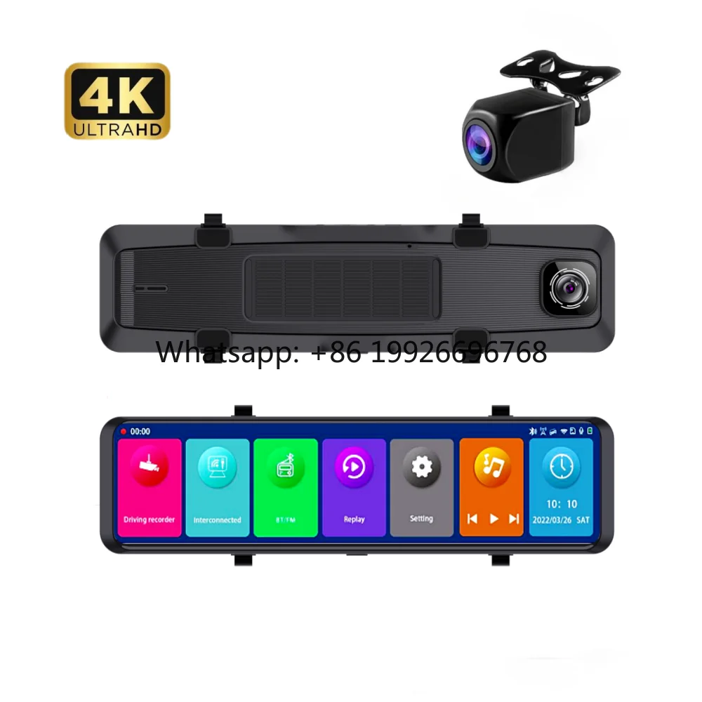 

4K 12 Inch Android Auto Carplay Rearview Mirror Car Dvr 2160P Touch Screen Dash Cam Video Recorder With WIFI GPS AUX FM BT