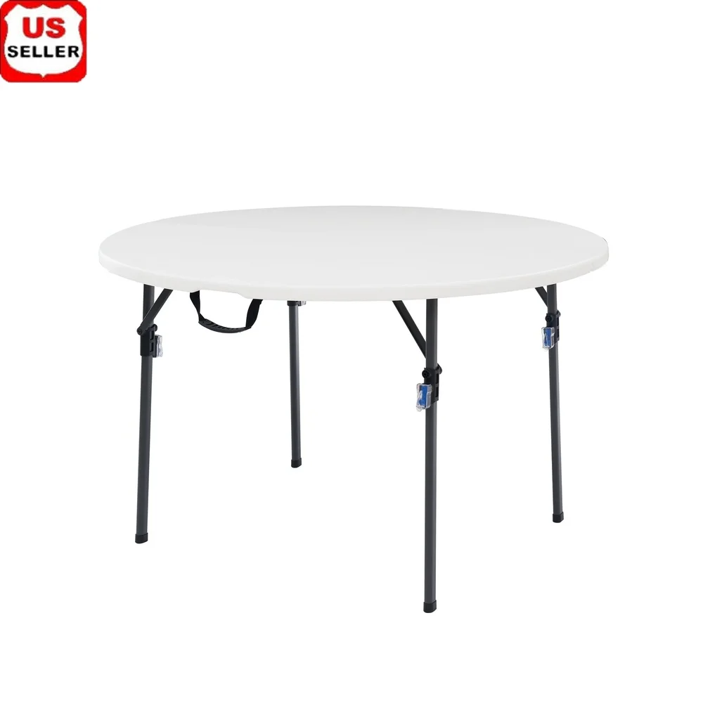 

48-дюймовый складной круглый пластиковый стол для использования в помещении и на открытом воздухе, портативный, устойчивый к пятнам, легко чистится, ручка для переноски, автоматическая блокировка ножек, пространство