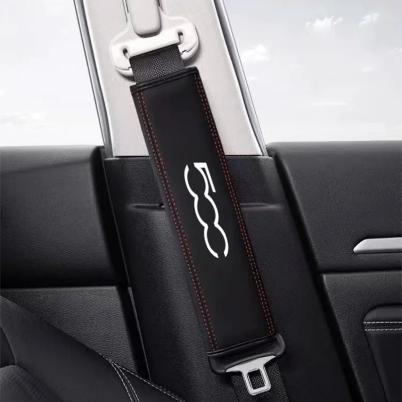 1pc Cowhide Car Interior Seat Belt Protector Cover ForFor Fiat Abarth Aegea 500 Car Accessories