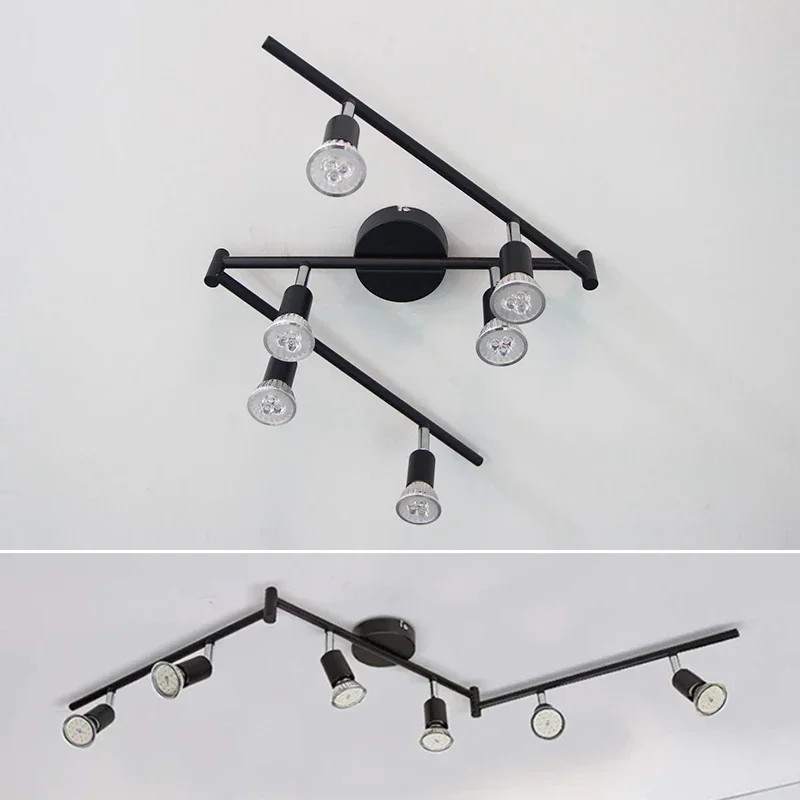 6 Head LED Ceiling Light GU10 Rotatable Angle Adjustable Lamp Black for Living Room Bedroom AC90-260v Spot Lighting