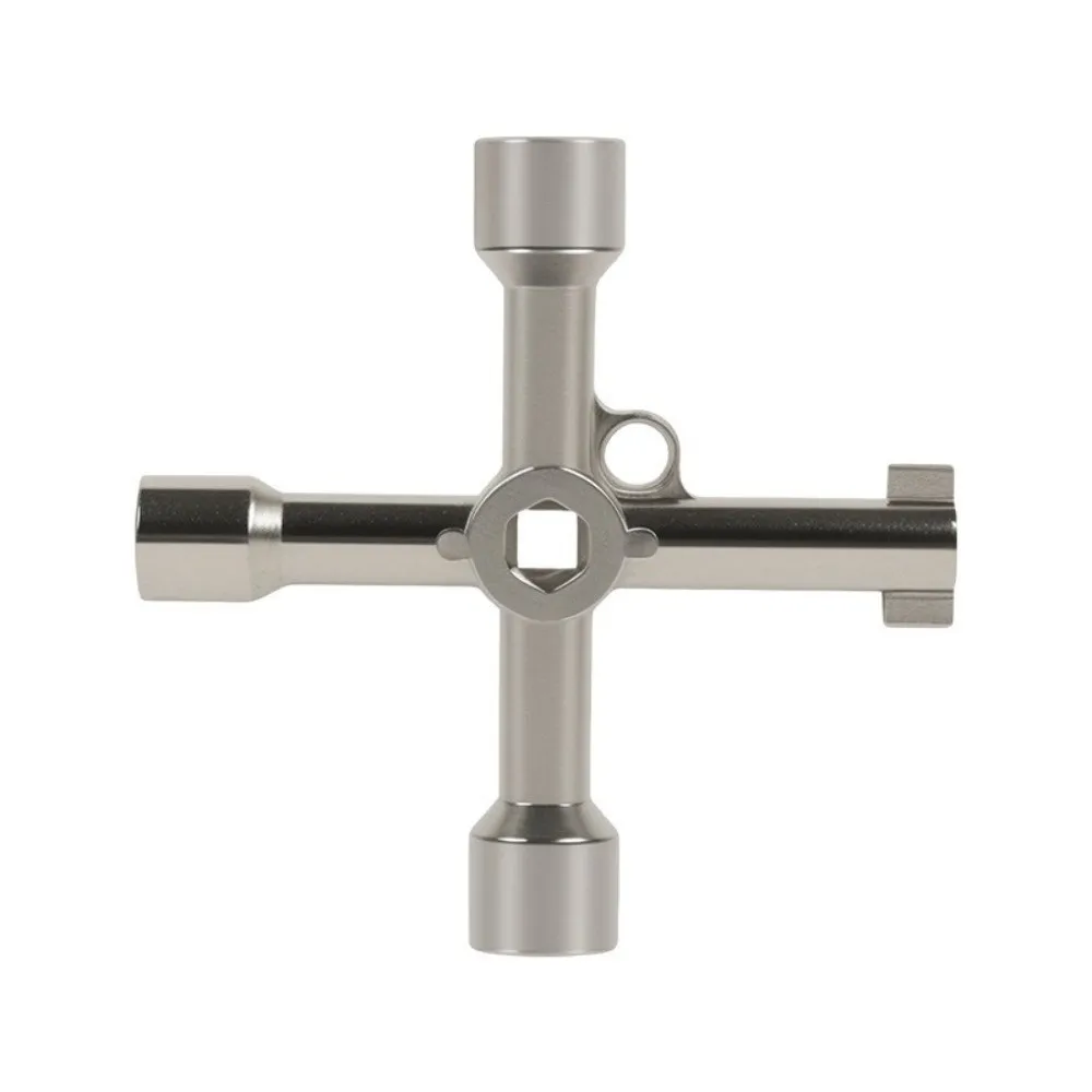4 Way Design Cross Triangle Wrench Key Square Round Holes Triangular Key Shape Water Valve Wrench Key Cross Shape Silver Color