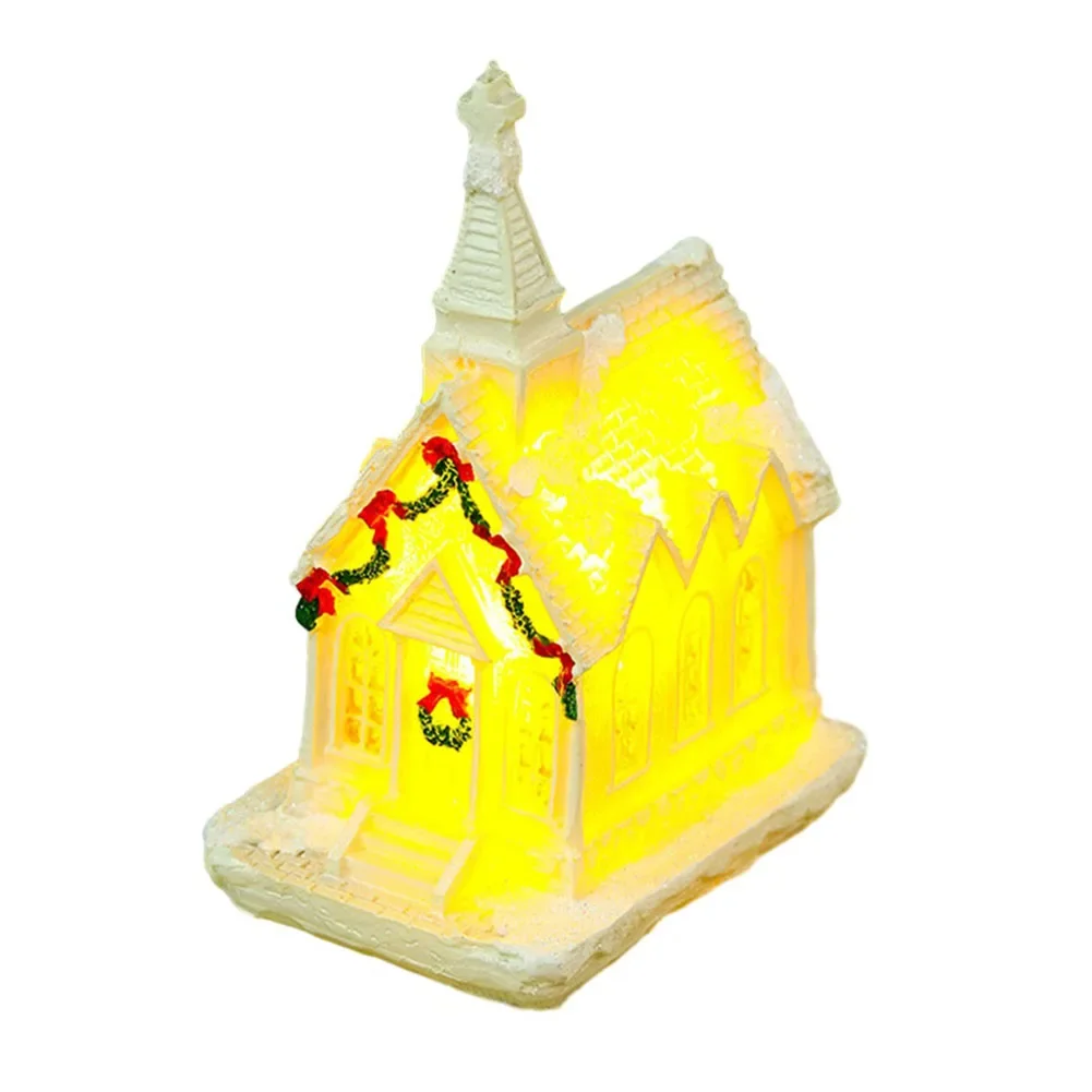 Christmas House Decoration Landscape Ornament Present Resin Versatile White + LED Light 1 Pcs 9*7*5.5cm Easy To Use