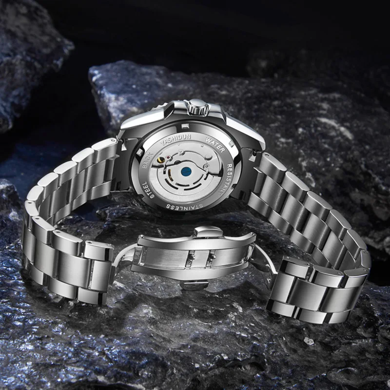 Đồng hồ cơ cổ điển Đồng hồ tự động doanh nhân thương hiệu sang trọng cho nam Đồng hồ dây đeo bằng thép mặt số phát sáng có Gờ xoay được