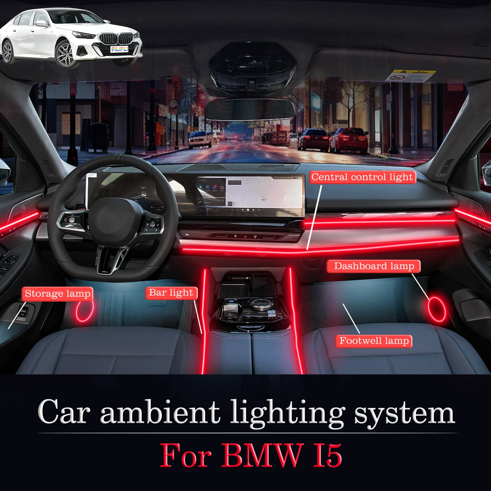 

For BMW I5 Smart Remote Control Car Interior Ambient Light RGB 64 Colors LED Energy Saving Efficient Lamp Kit