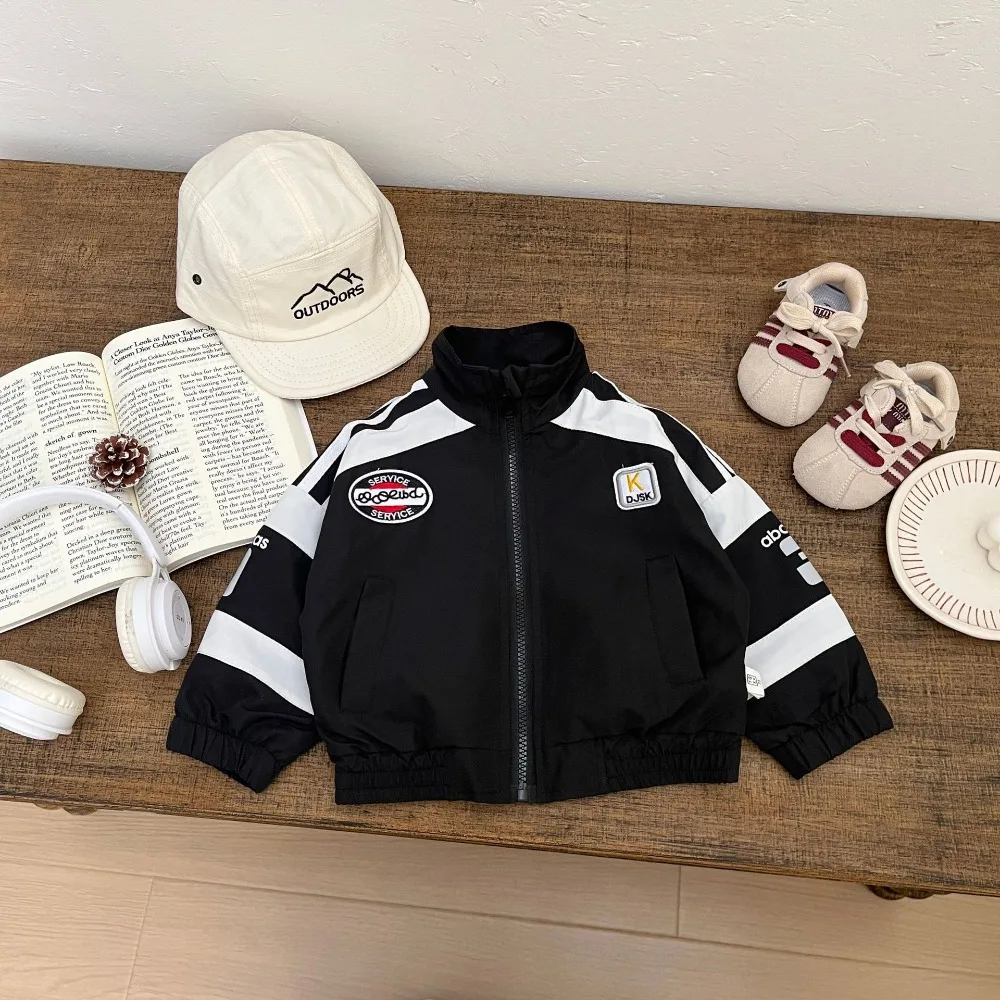 Boys Biker Style Set Spring Autumn Stand Collar Color Block Racing Jacket Ripped Jeans Kids Baby Boy Outfit 73-120cm 5