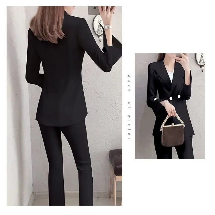 Primavera nova moda coreana fino ajuste jaqueta casaco moda alargamento calças duas peças elegantes calças femininas terno blazer outfits