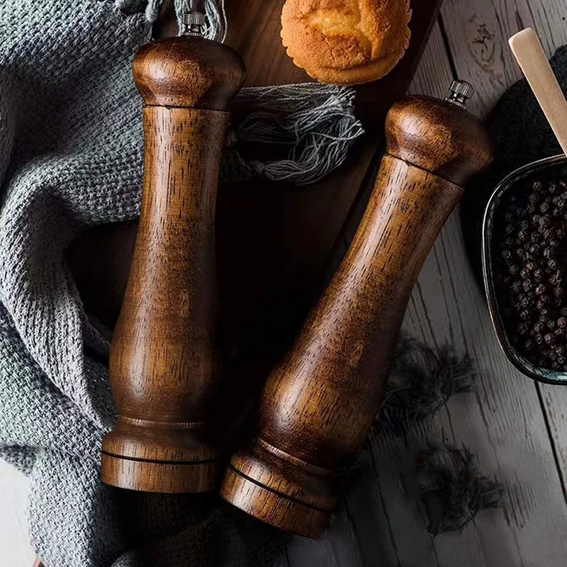 2Pcs Wood Salt And Pepper Mill Set 8 Inch Antique Wooden Salt And Pepper Grinder Set For Seasoning Cooking Serving