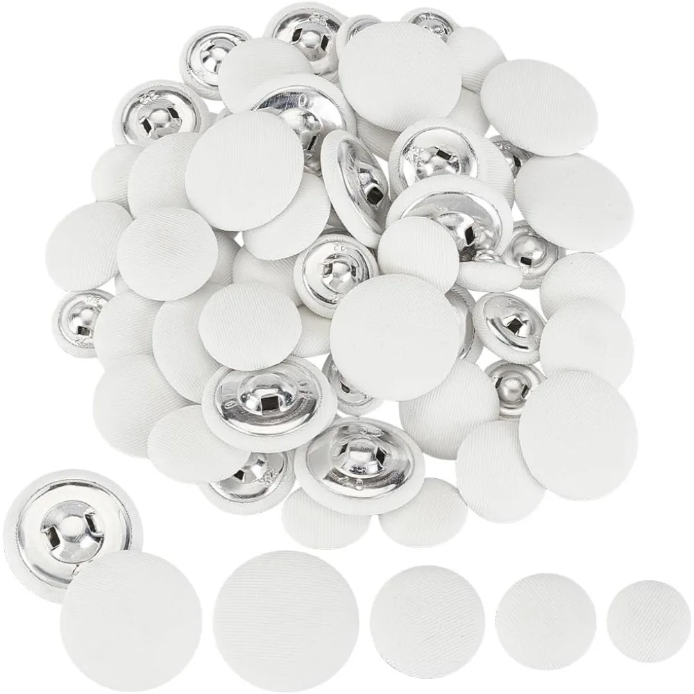 64pcs White Fabric Covered Button, 4 Sizes Round Shank Buttons Sewing Button Soft Cloth Buttons for Overcoat Vests Blazer Jacket